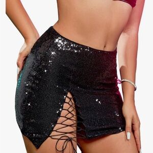 Black Sequin Bodycon Mini Skirt – NWOT, Women’s Medium, Stretchy Party Skirt